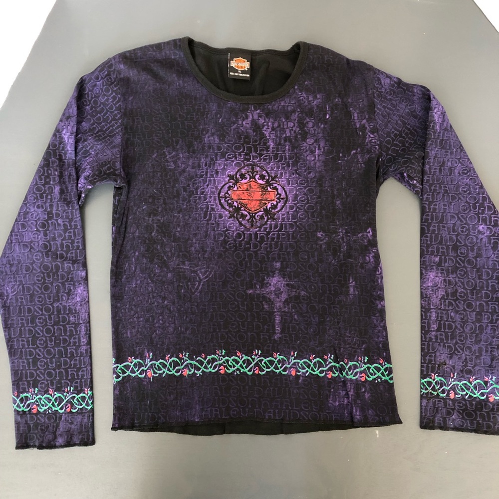 Harley-Davidson Purple Black Long Sleeve Tee with Orange Logo